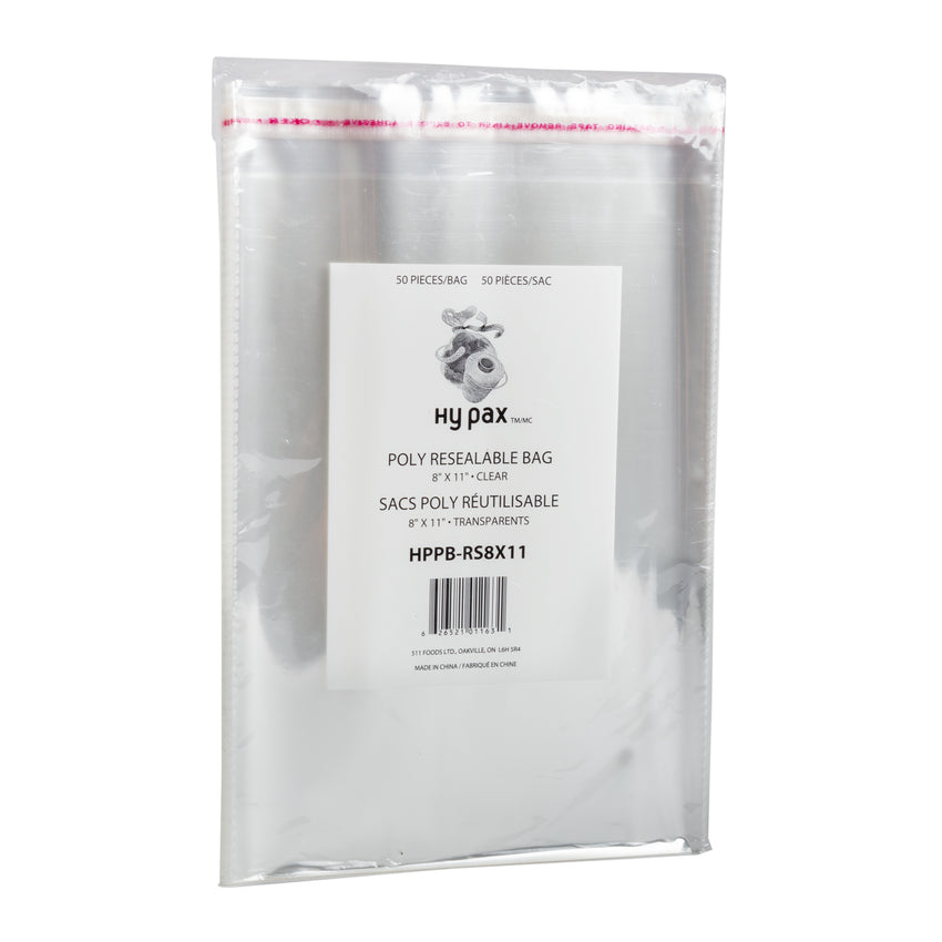 Bag Resealable Poly 8x11" w Adhesive Strip, Case 50x20