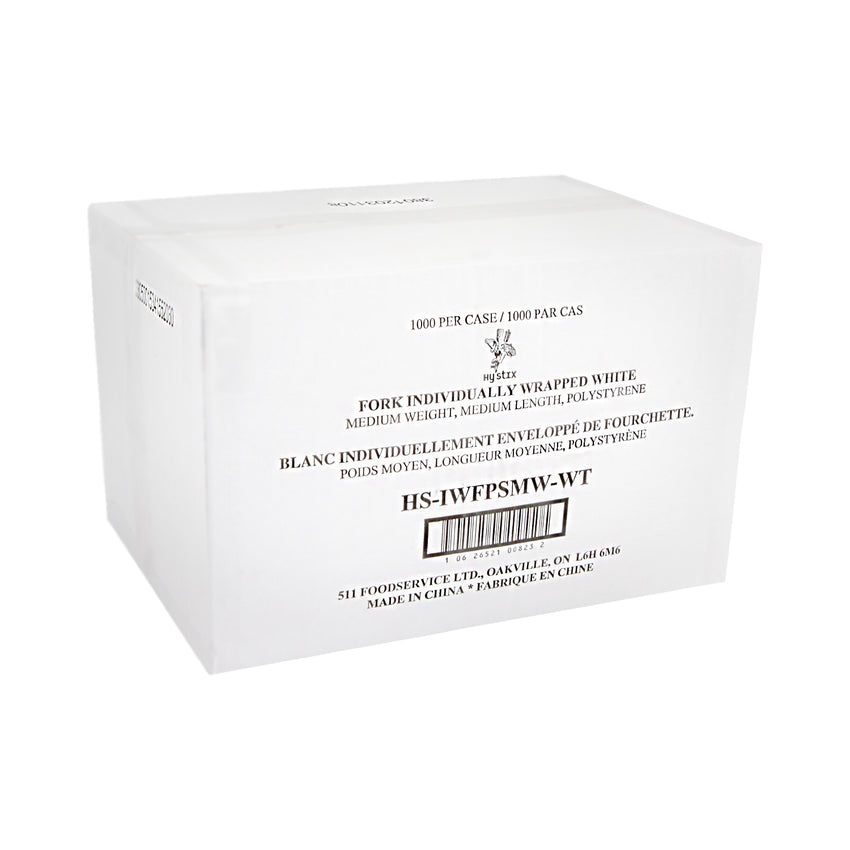 Fork MW Polystyrene White IW Med Length, Case 1000