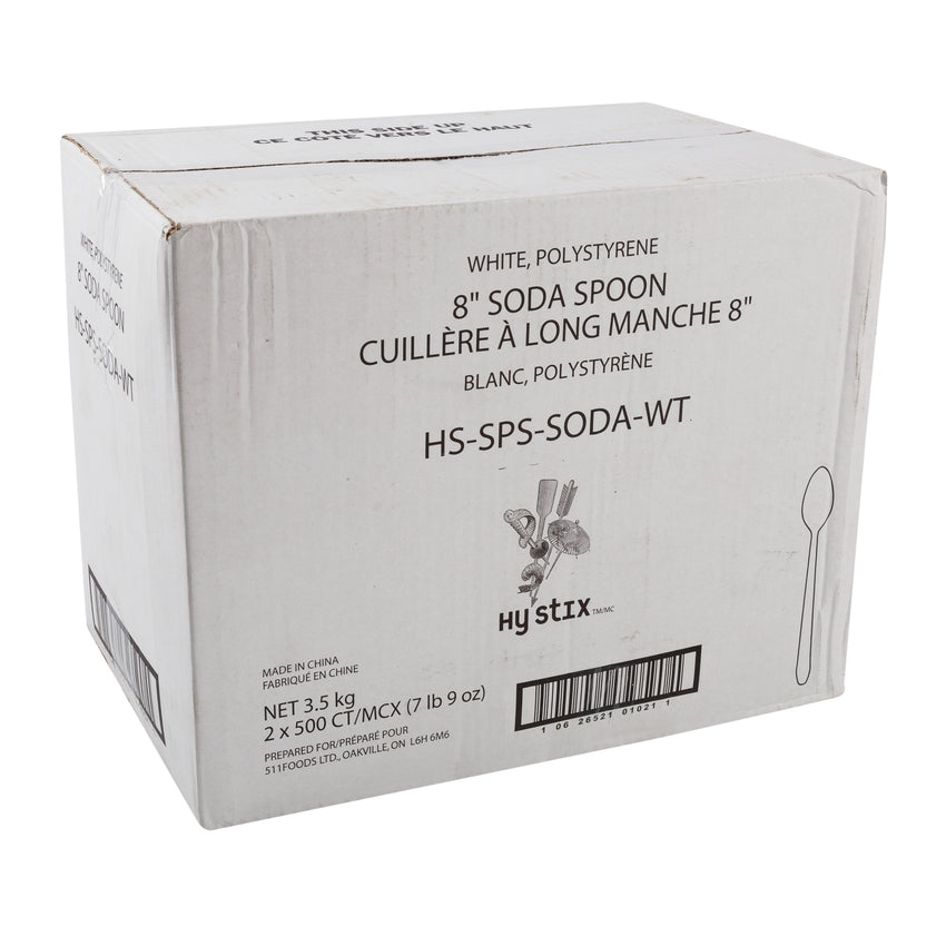 Soda Spoon Polystyrene 8" White, Case 500x2