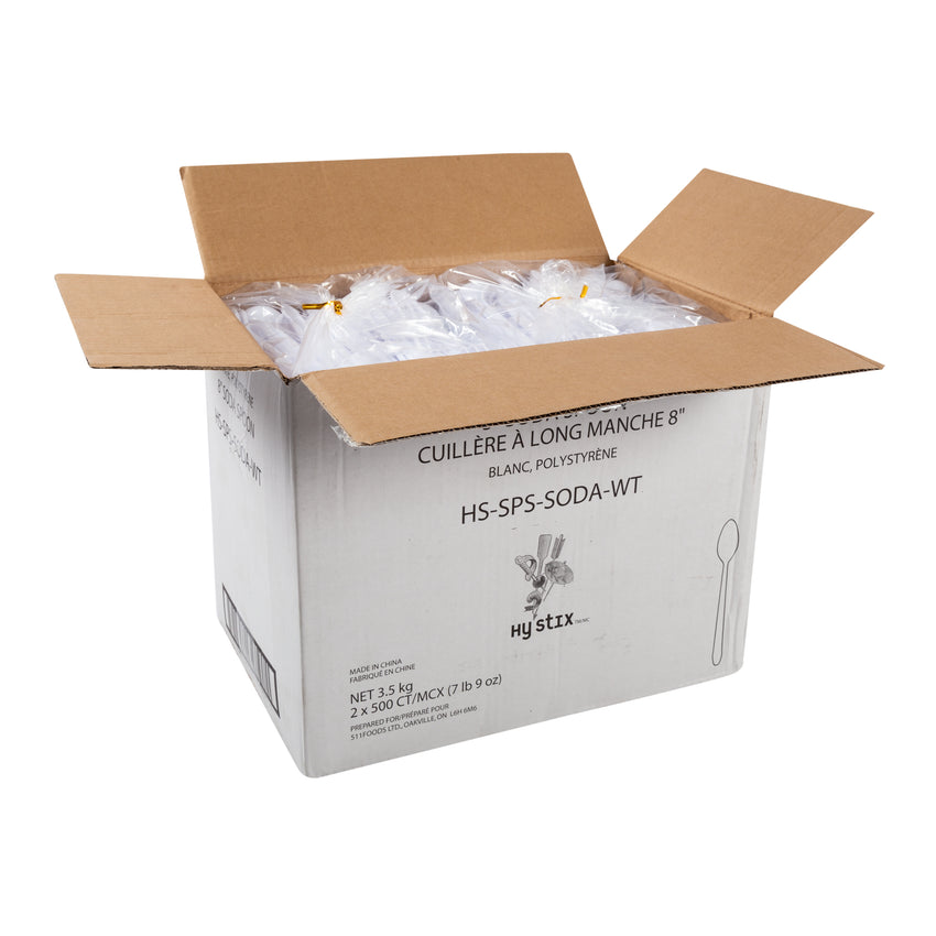 Soda Spoon Polystyrene 8" White, Case 500x2