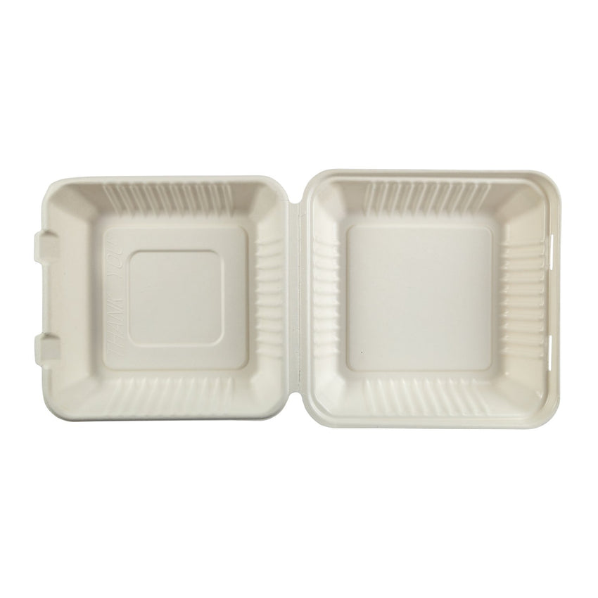 Large PLA Lined Hinged Lid Containers 9 x 9 x 3.19", Opened Container, Overhead View