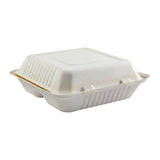 Large 3-section PLA Lined Hinged Lid Containers 9 x 9 x 3.19", Closed Container, Side View