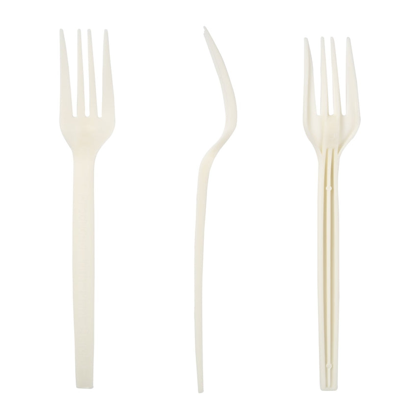 7" Fork Plant Starch Material, 3 Forks, Top and Side Views