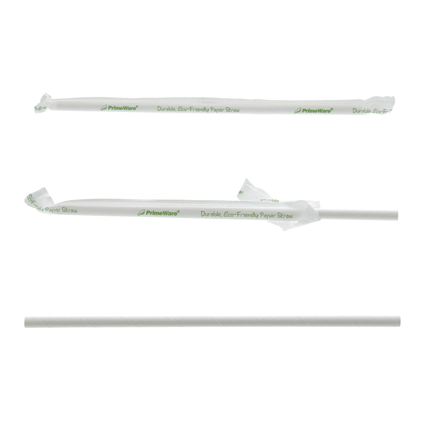 WHITE 7.75" JUMBO PAPER WRAPPED PAPER STRAW, 3 Straw View, Wrapped To Unwrapped Sequence