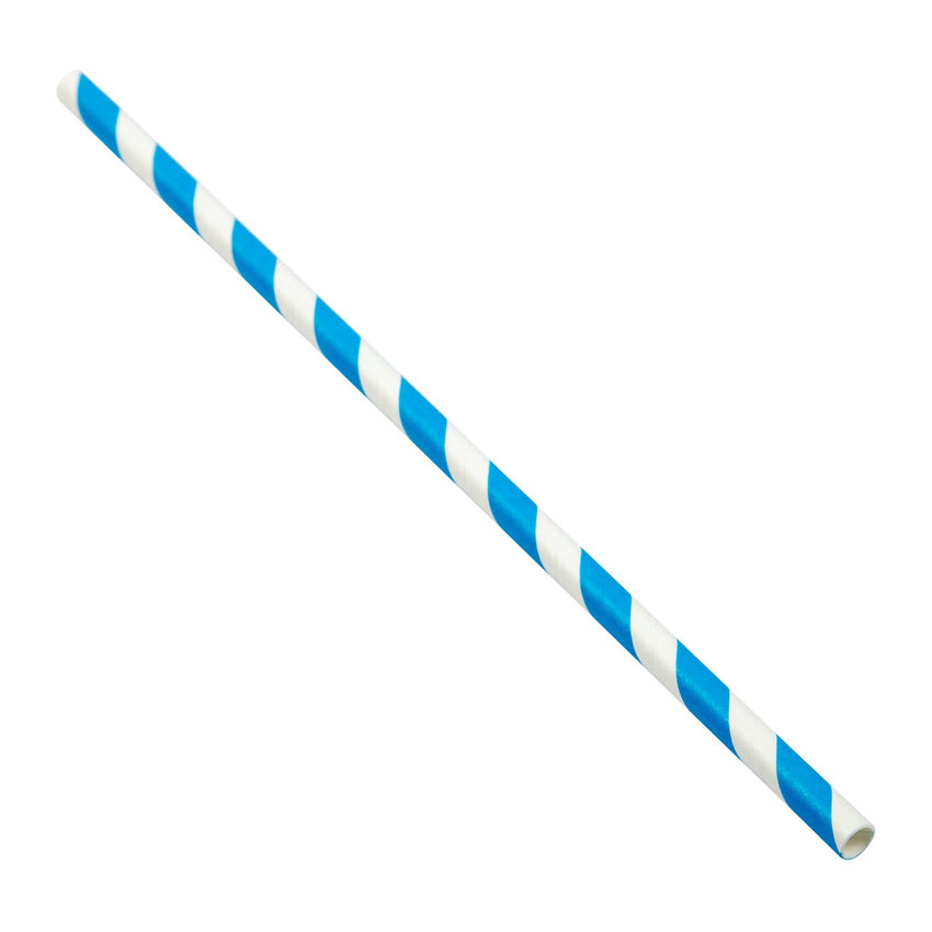 Yocup 7.75'' Light Blue Jumbo (6mm) Paper-Wrapped Plastic Straw w/ Flat Tip  - 6000/cs (10/600)