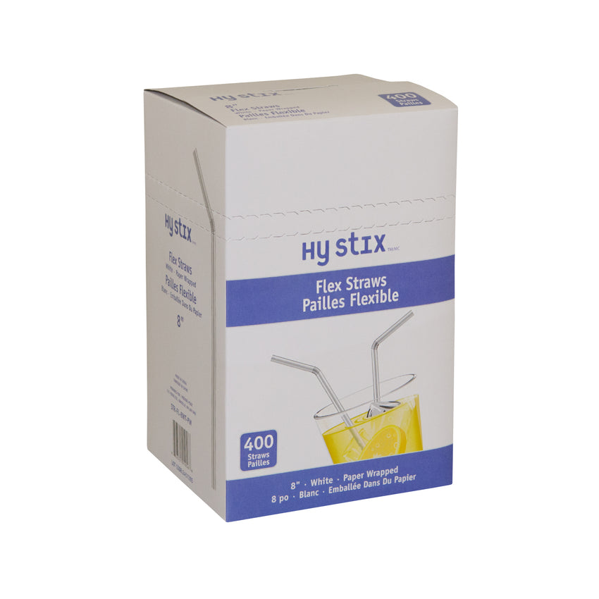 Straw Flex 8" White Paper Wrapped, Case 400x6