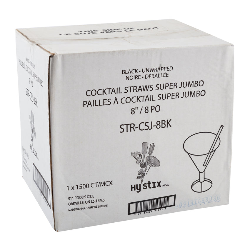 Straw Cocktail Super Jumbo 8" Black, Case 1500