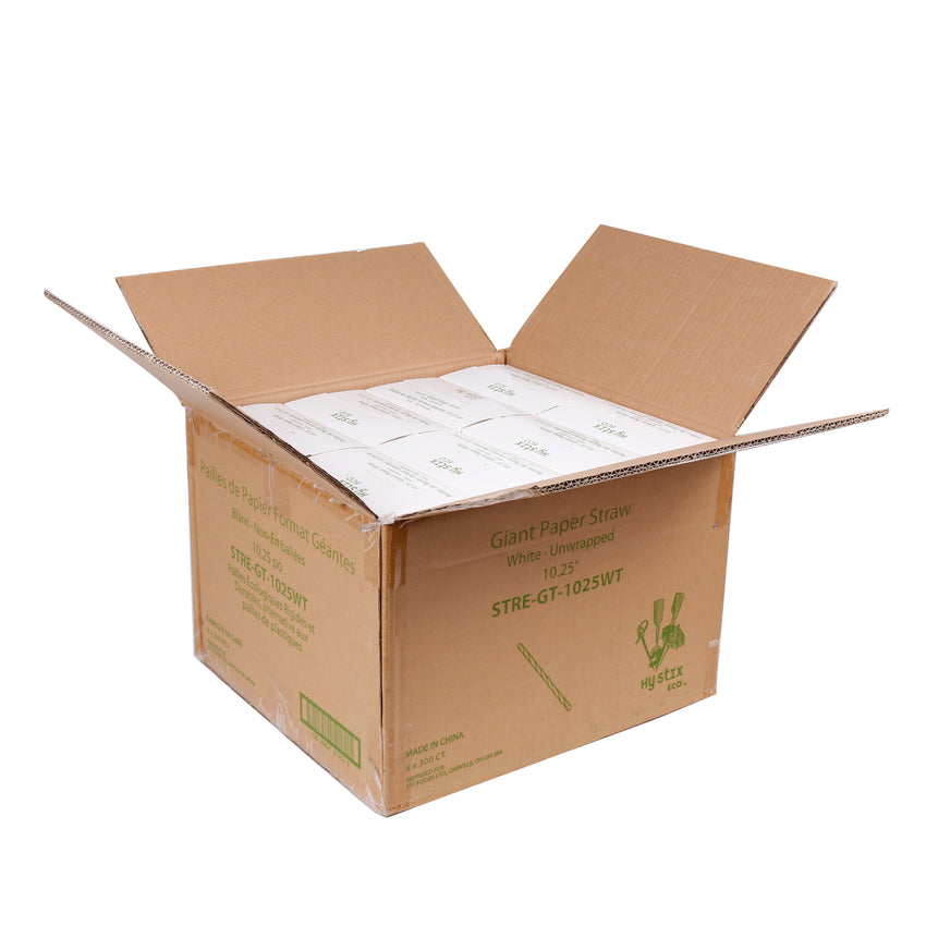 Eco Straw Giant Paper 10.25" White Unwrapped, Case 300x8