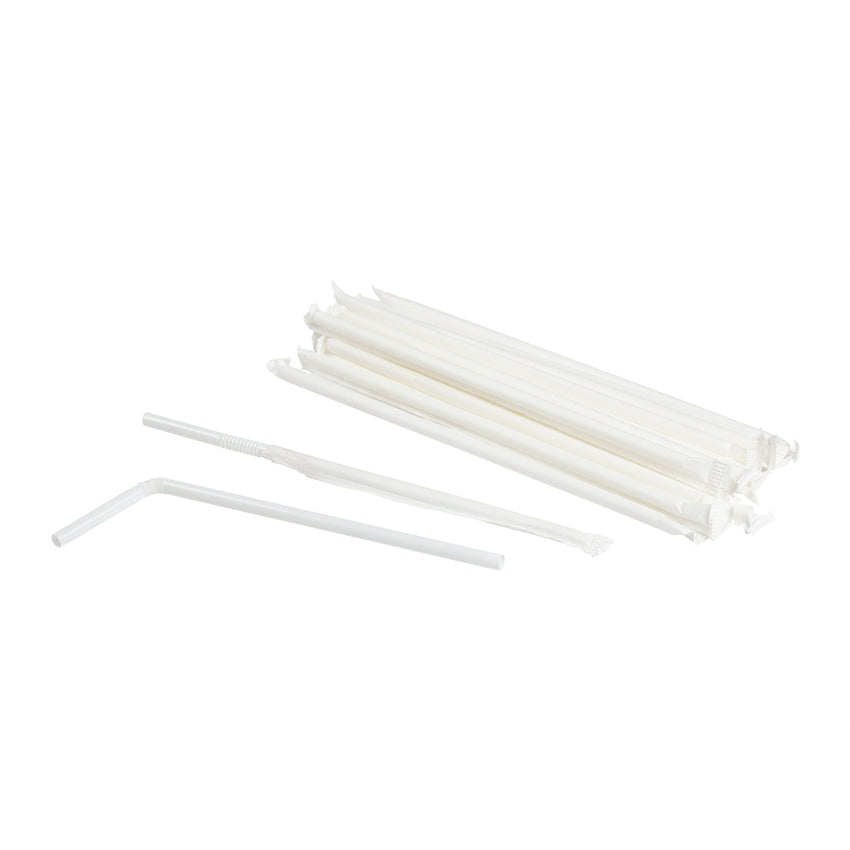 Straw Flex 8" White Paper Wrapped, Case 400x6