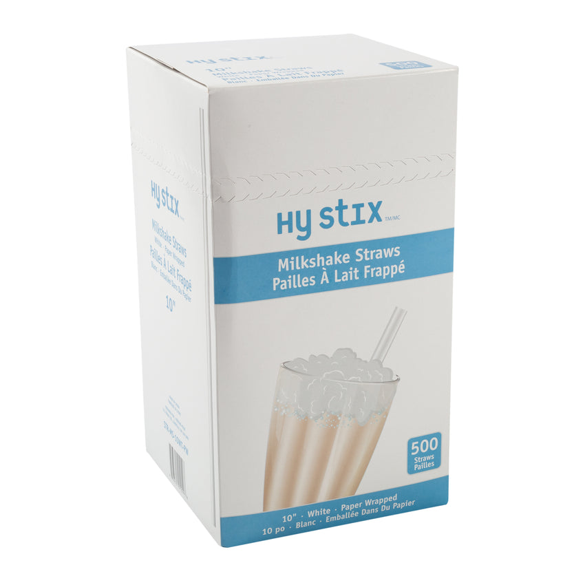 Straw Milkshake 10" White Paper Wrapped, Case 500x12