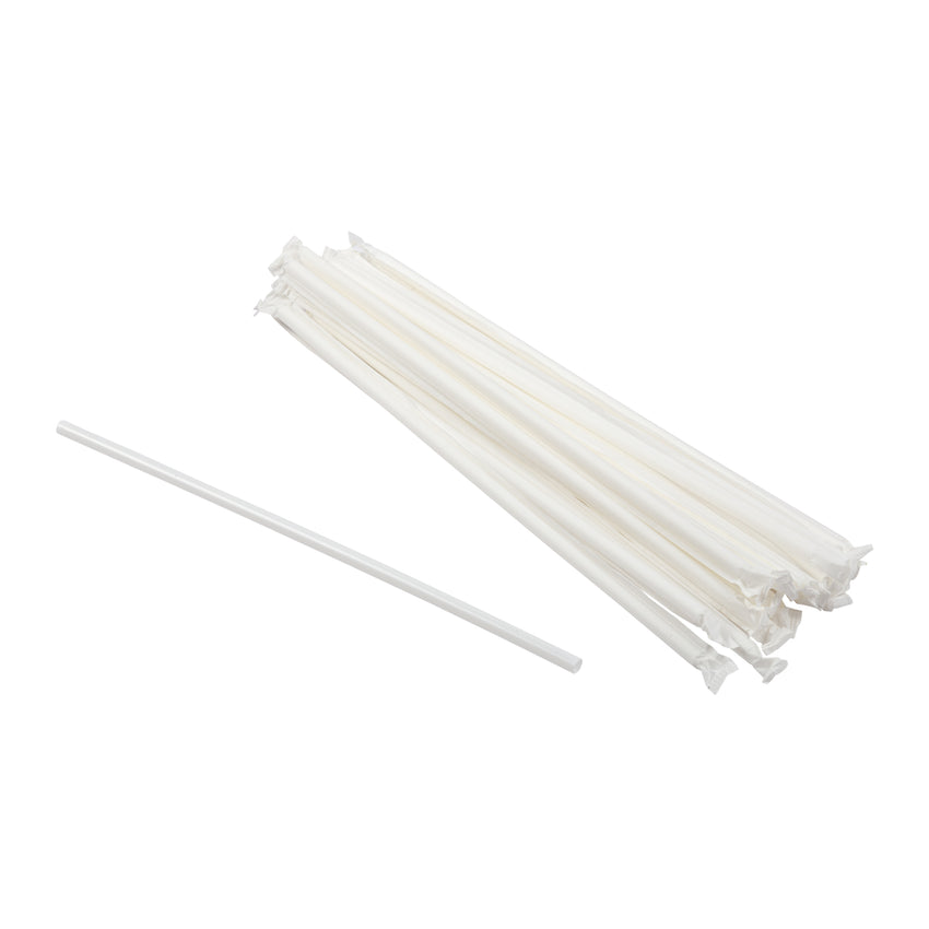 Straw Milkshake 10" White Paper Wrapped, Case 500x12