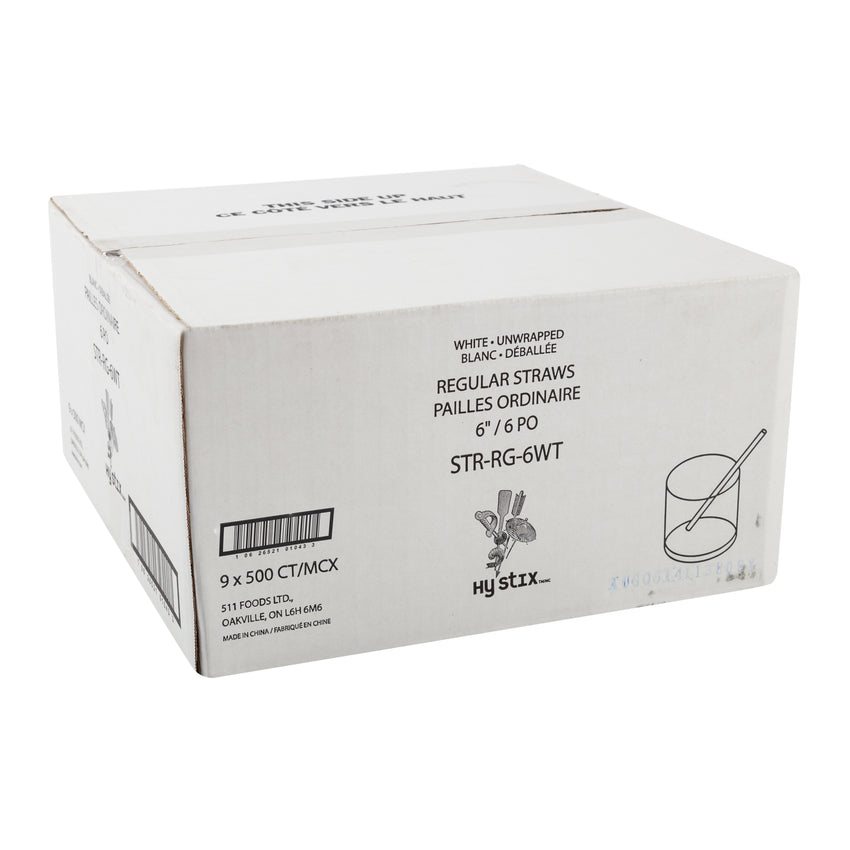 Straw Regular 6" White, Case 500x9