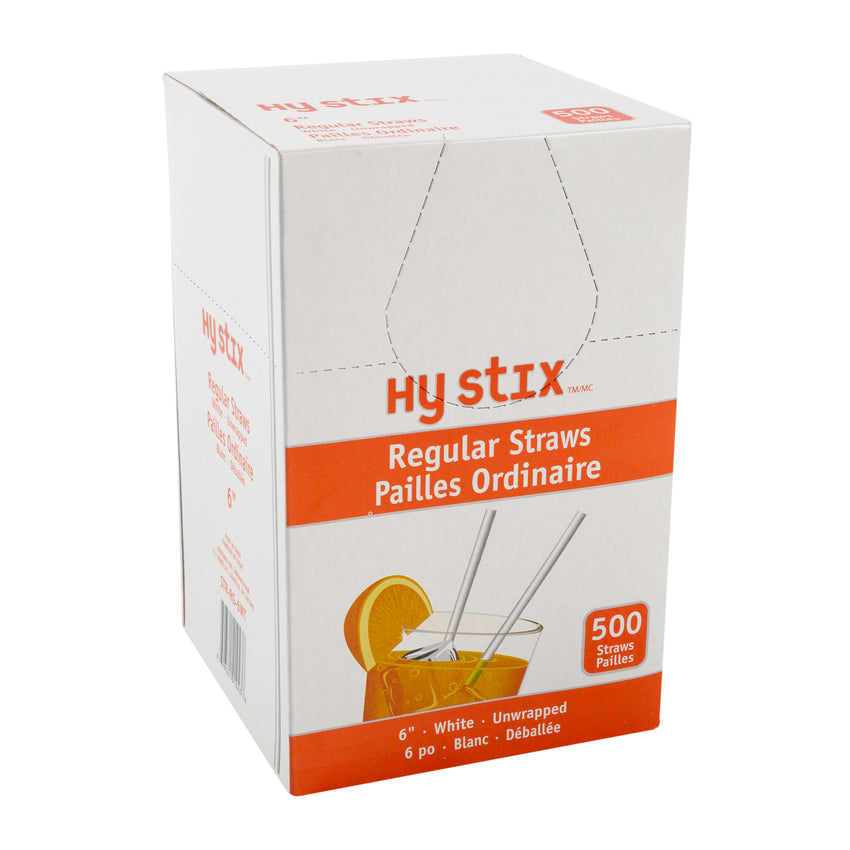 Straw Regular 6" White, Case 500x9