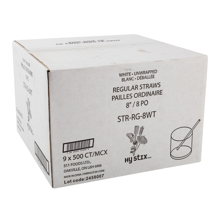 Straw Regular 8" White, Case 500x9