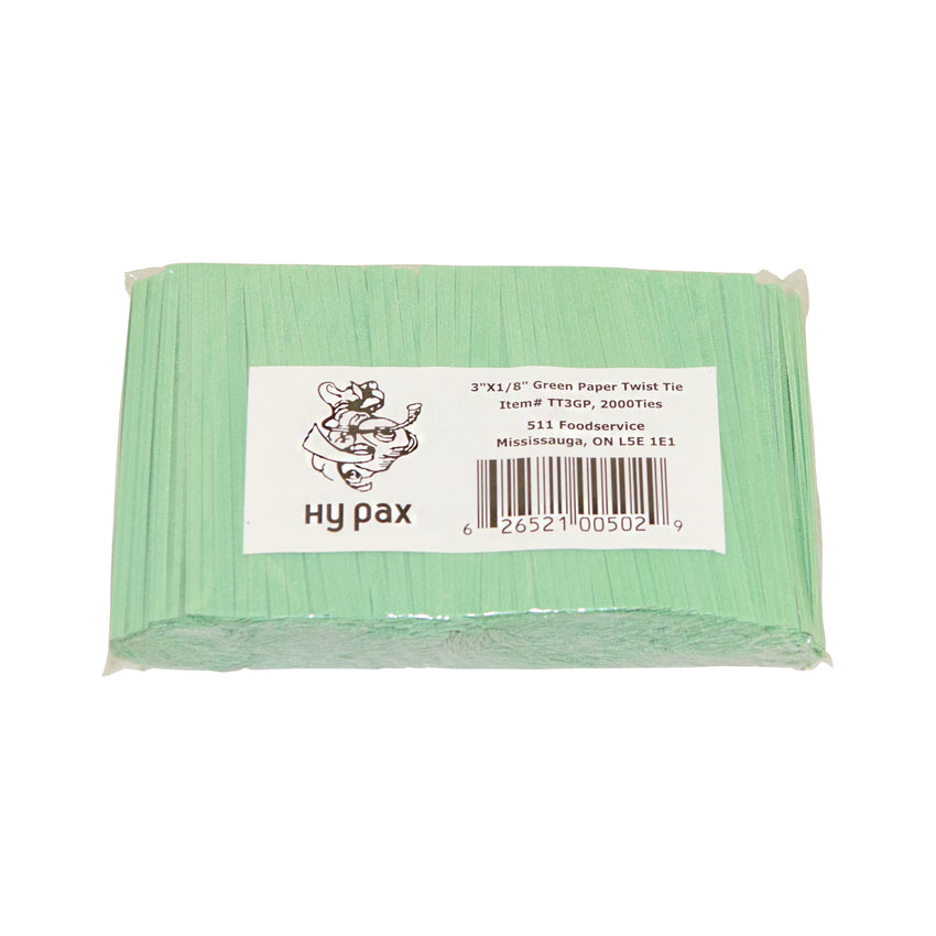 Twist Tie 3x1/8" Green Paper, Case 2000x25
